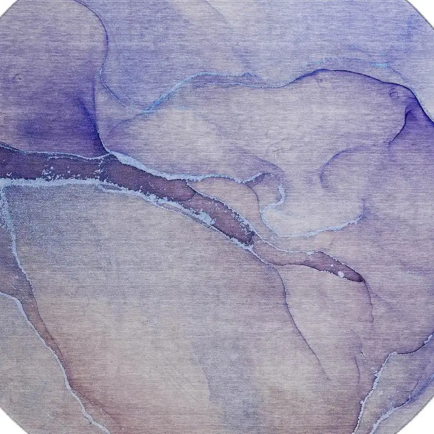 8' Navy Blue And Ivory Abstract Washable Round Rug With UV Protection Photo 3