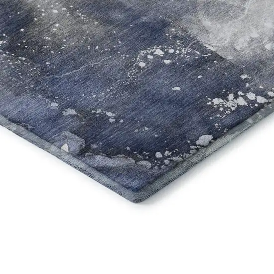 8' Navy Blue And Ivory Abstract Washable Round Rug With UV Protection Photo 6