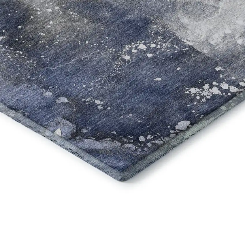 8' Navy Blue And Ivory Abstract Washable Round Rug With UV Protection Photo 6