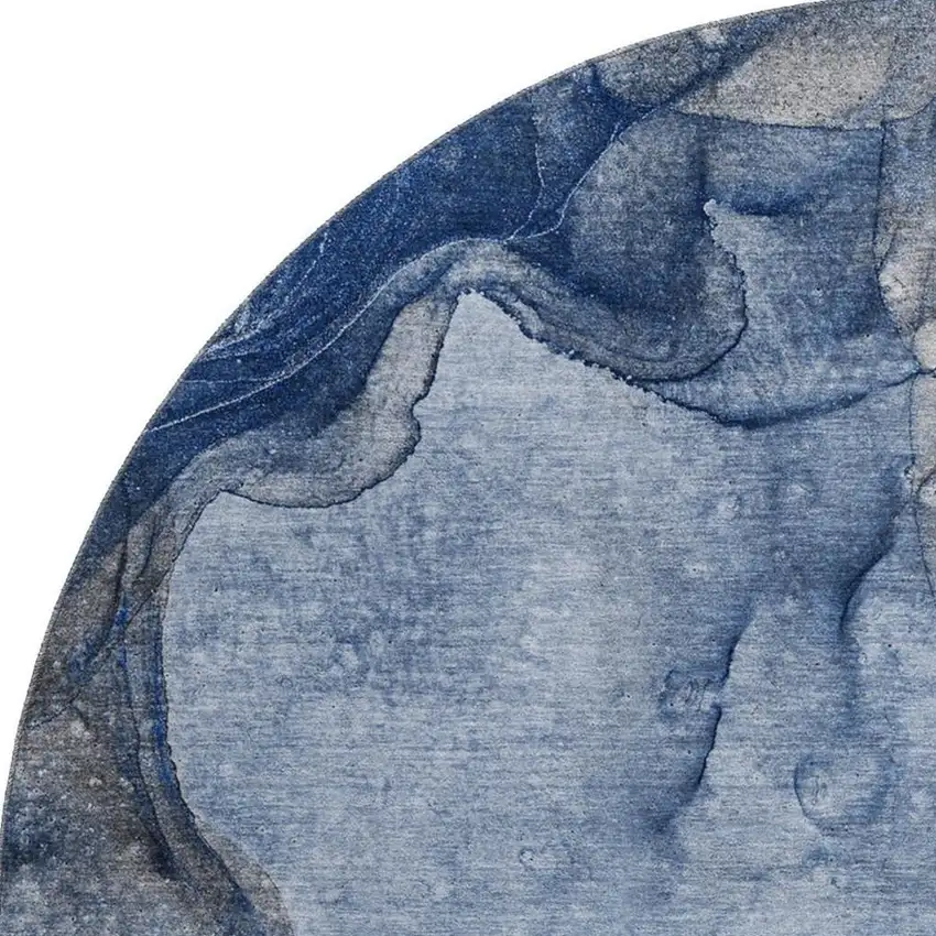 8' Navy Blue And Ivory Abstract Washable Round Rug With UV Protection Photo 4