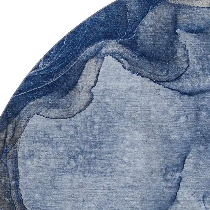 8' Navy Blue And Ivory Abstract Washable Round Rug With UV Protection Photo 3