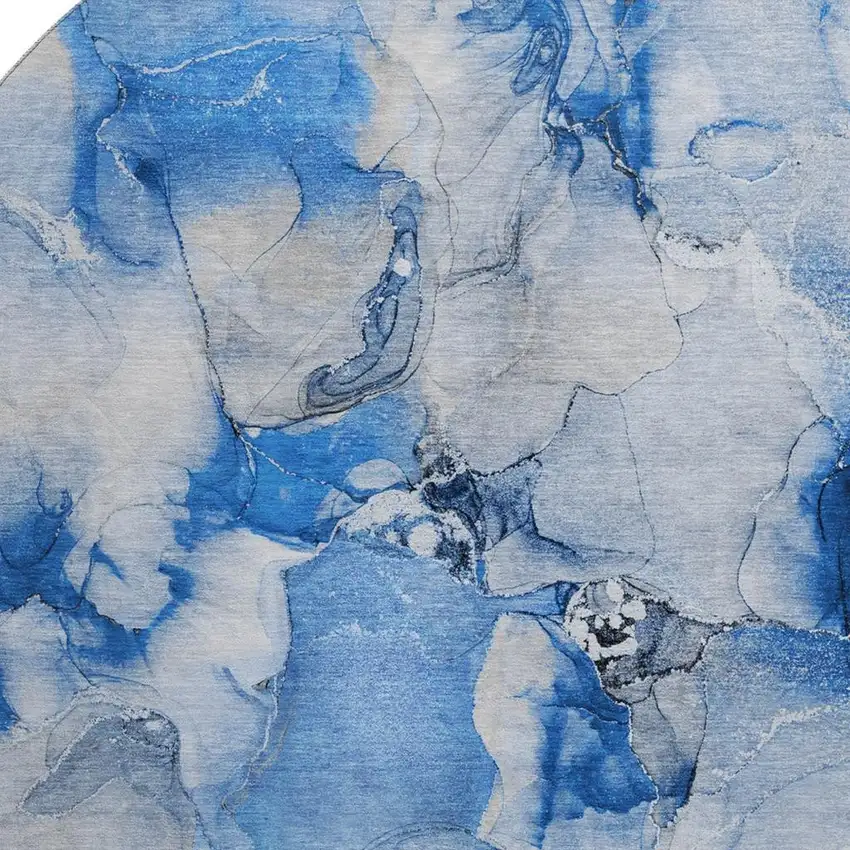 8' Navy Blue And Ivory Abstract Washable Round Rug With UV Protection Photo 3