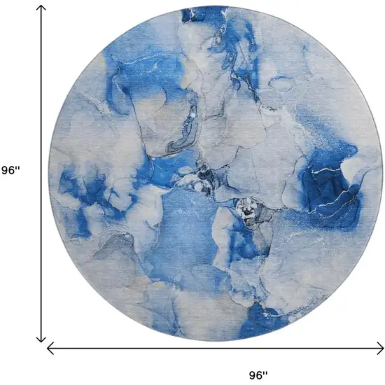 8' Navy Blue And Ivory Abstract Washable Round Rug With UV Protection Photo 3