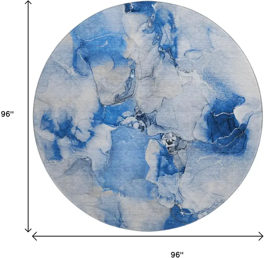 8' Navy Blue And Ivory Abstract Washable Round Rug With UV Protection Photo 3