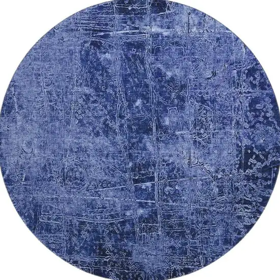 8' Navy Blue And Ivory Abstract Washable Round Rug With UV Protection Photo 3