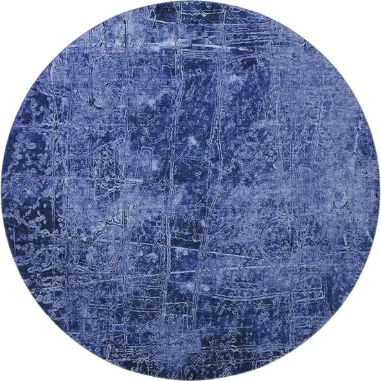 8' Navy Blue And Ivory Abstract Washable Round Rug With UV Protection Photo 4