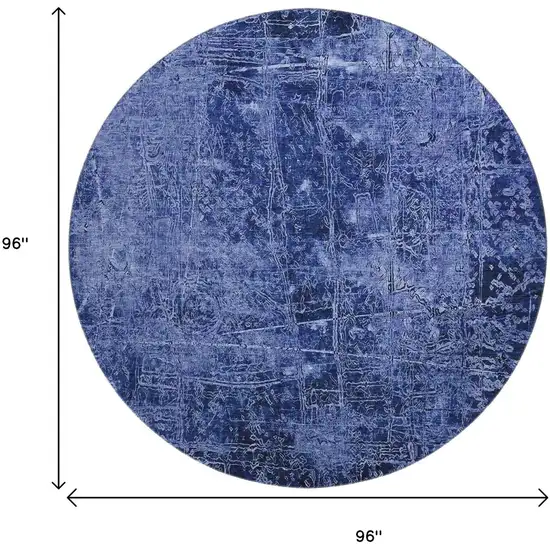 8' Navy Blue And Ivory Abstract Washable Round Rug With UV Protection Photo 9