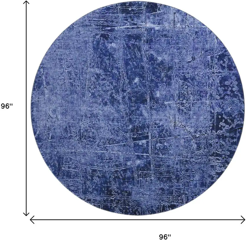 8' Navy Blue And Ivory Abstract Washable Round Rug With UV Protection Photo 9