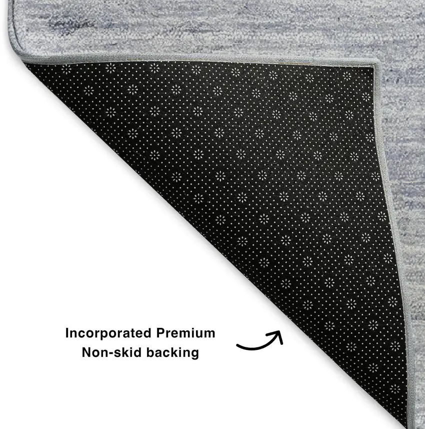 8' Navy Blue And Ivory Abstract Washable Round Rug With UV Protection Photo 6