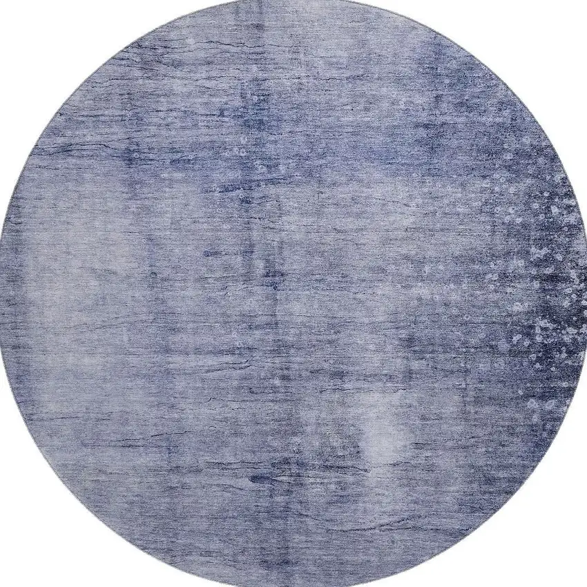8' Navy Blue And Ivory Abstract Washable Round Rug With UV Protection Photo 4
