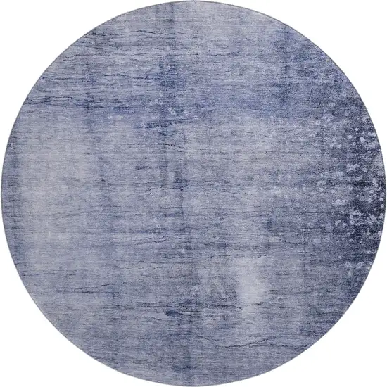 8' Navy Blue And Ivory Abstract Washable Round Rug With UV Protection Photo 1