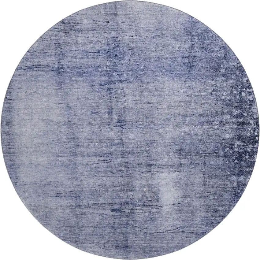 8' Navy Blue And Ivory Abstract Washable Round Rug With UV Protection Photo 1
