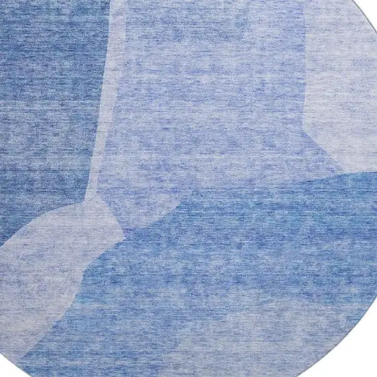 8' Navy Blue And Ivory Abstract Washable Round Rug With UV Protection Photo 2