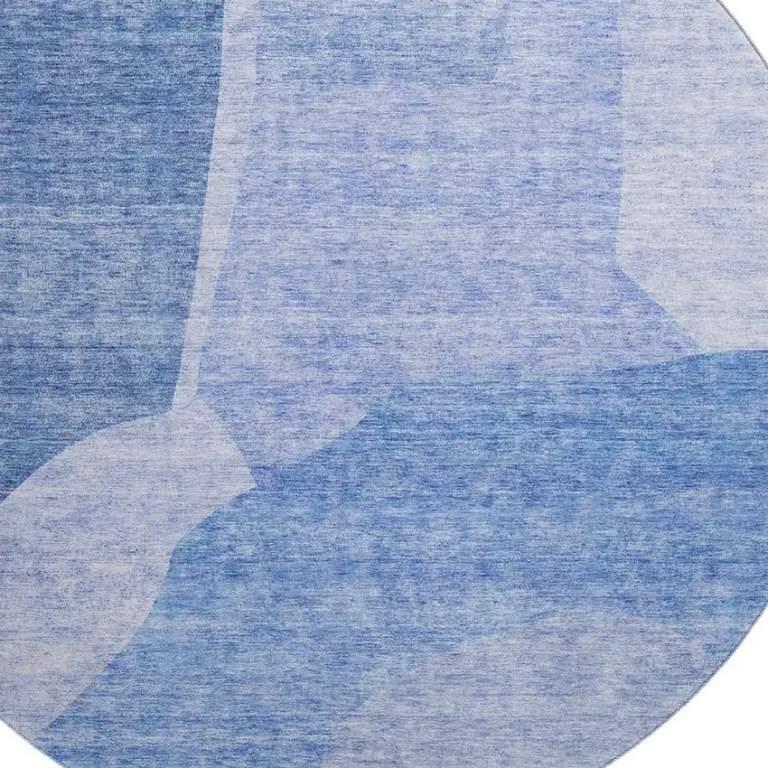 8' Navy Blue And Ivory Abstract Washable Round Rug With UV Protection Photo 2