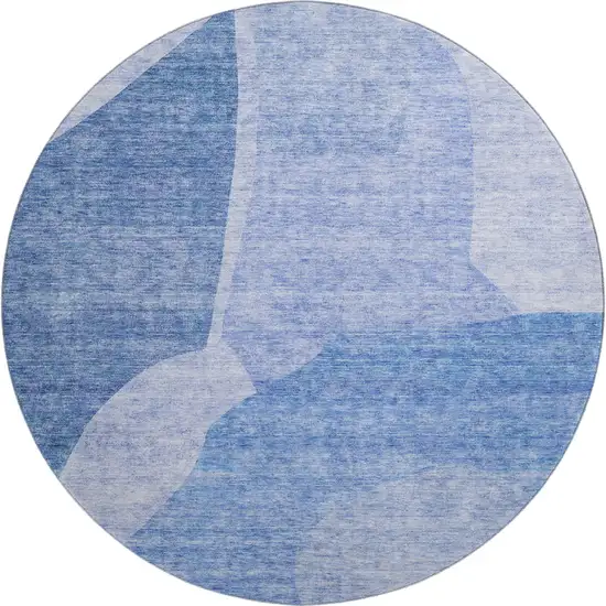 8' Navy Blue And Ivory Abstract Washable Round Rug With UV Protection Photo 1