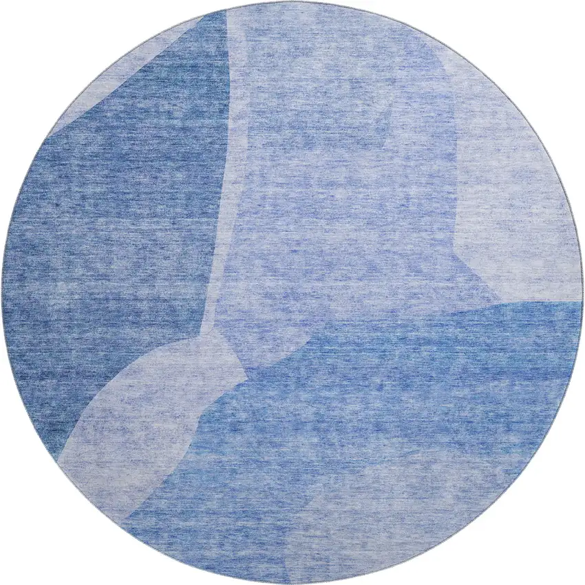 8' Navy Blue And Ivory Abstract Washable Round Rug With UV Protection Photo 1