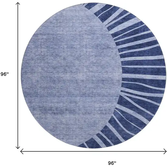 8' Navy Blue And Ivory Abstract Washable Round Rug With UV Protection Photo 3