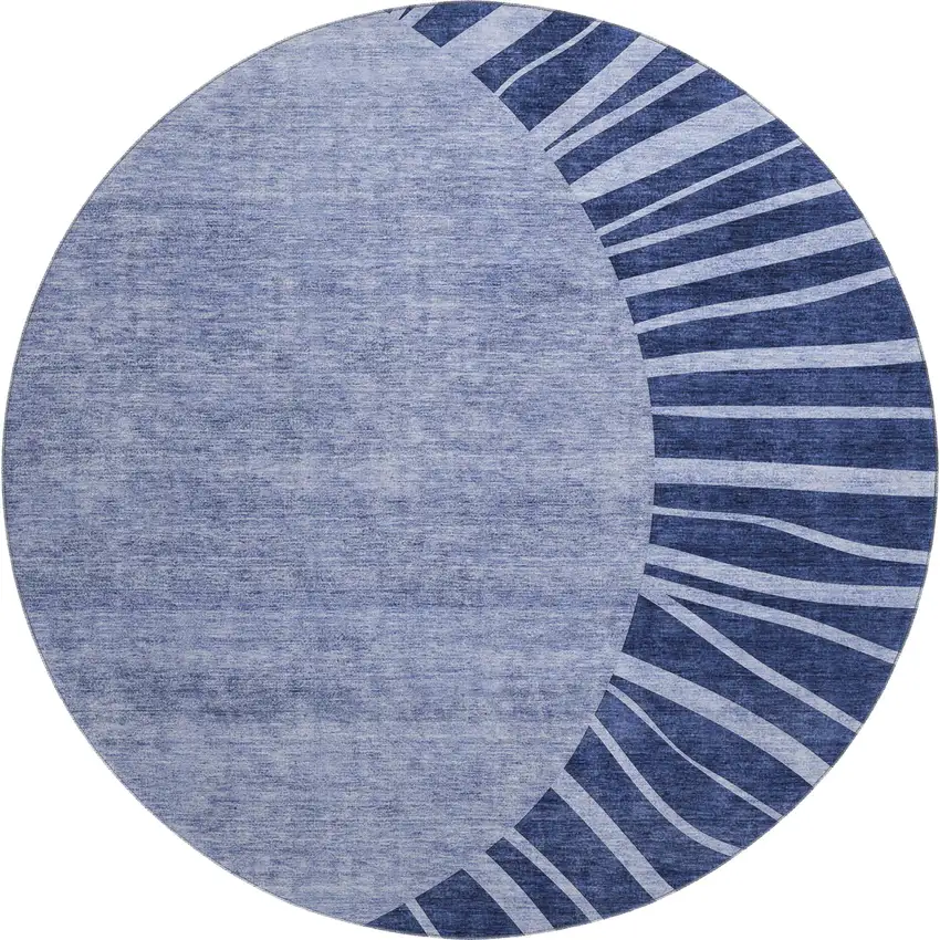8' Navy Blue And Ivory Abstract Washable Round Rug With UV Protection Photo 1