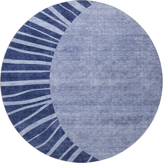 8' Navy Blue And Ivory Abstract Washable Round Rug With UV Protection Photo 4