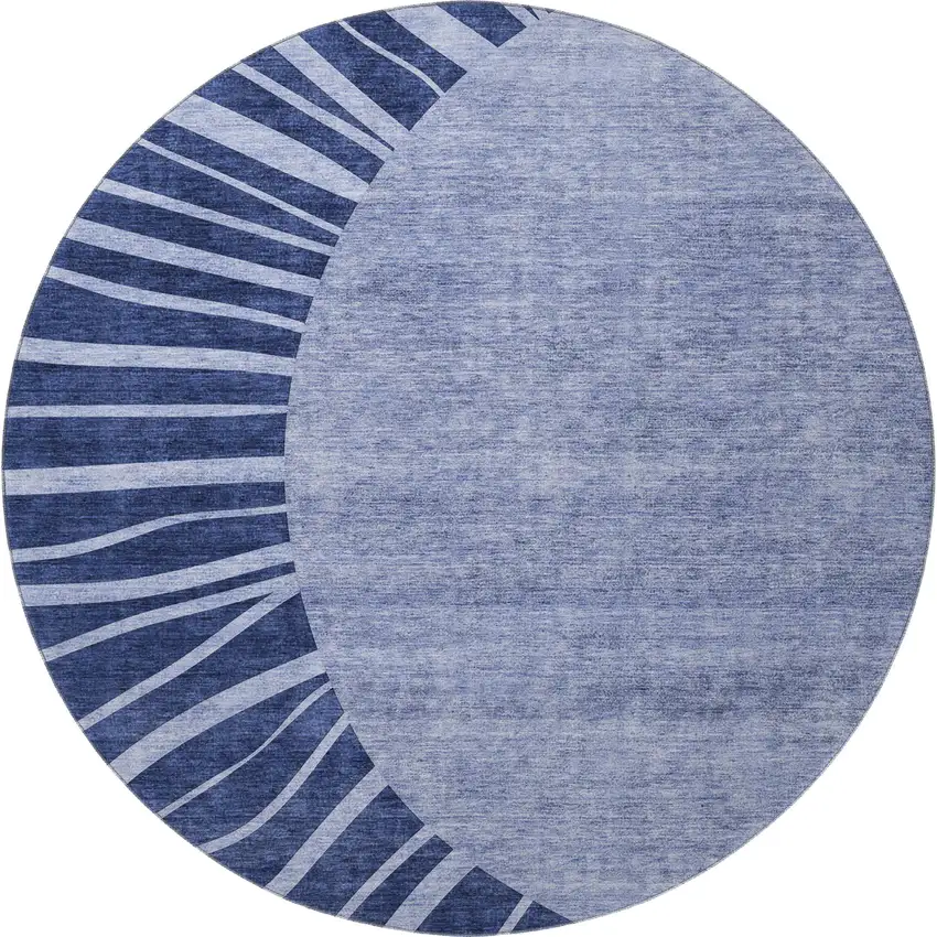 8' Navy Blue And Ivory Abstract Washable Round Rug With UV Protection Photo 4