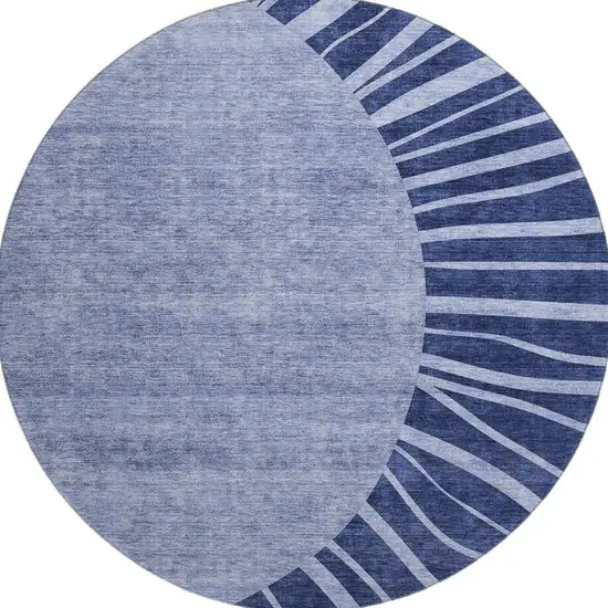 8' Navy Blue And Ivory Abstract Washable Round Rug With UV Protection Photo 3