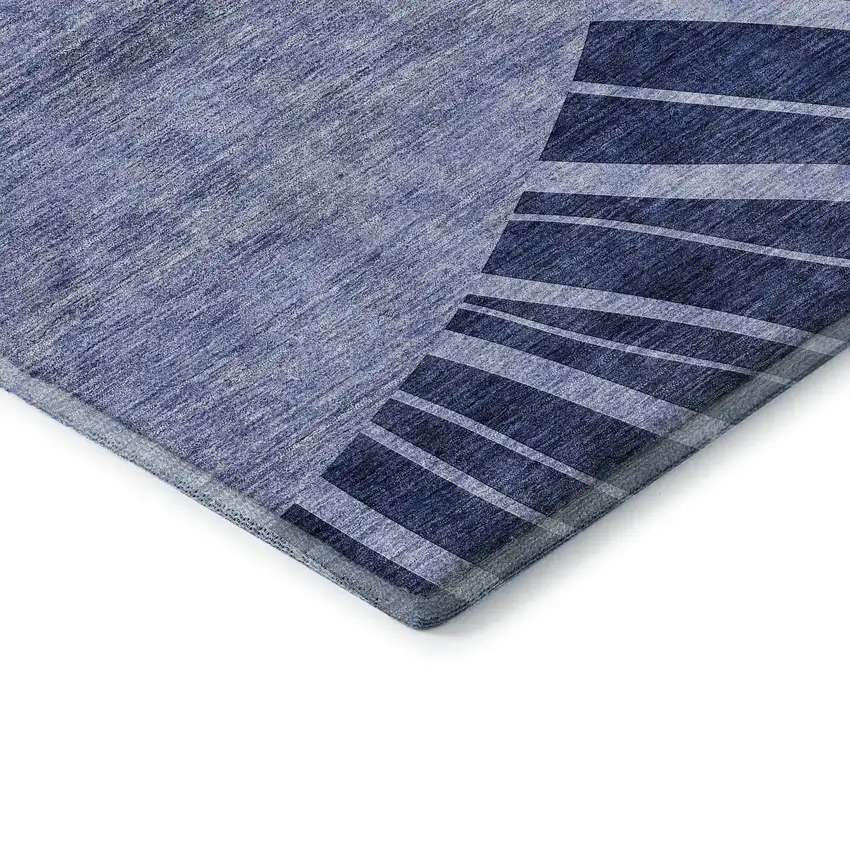 8' Navy Blue And Ivory Abstract Washable Round Rug With UV Protection Photo 7