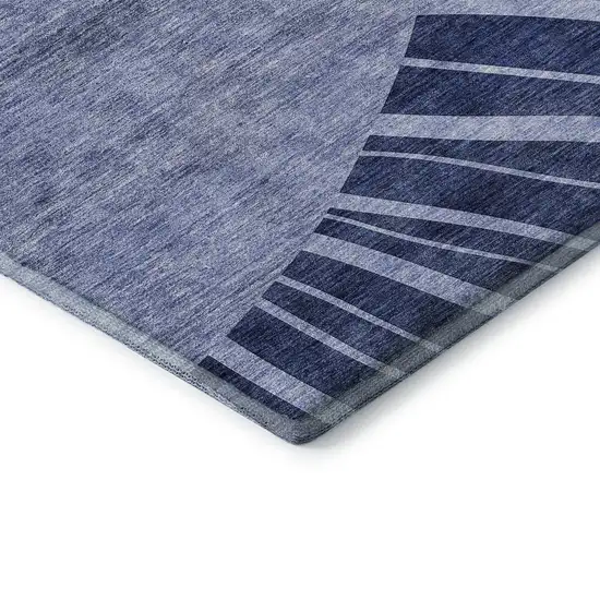 8' Navy Blue And Ivory Abstract Washable Round Rug With UV Protection Photo 7