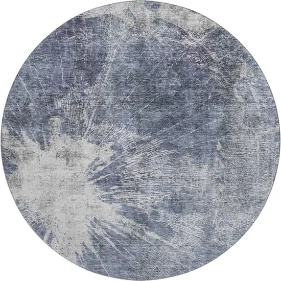 8' Navy Blue And Ivory Abstract Washable Round Rug With UV Protection Photo 1