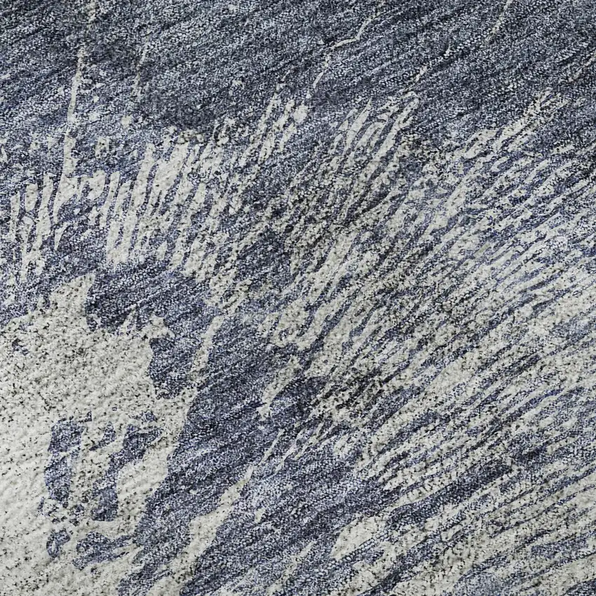 8' Navy Blue And Ivory Abstract Washable Round Rug With UV Protection Photo 8