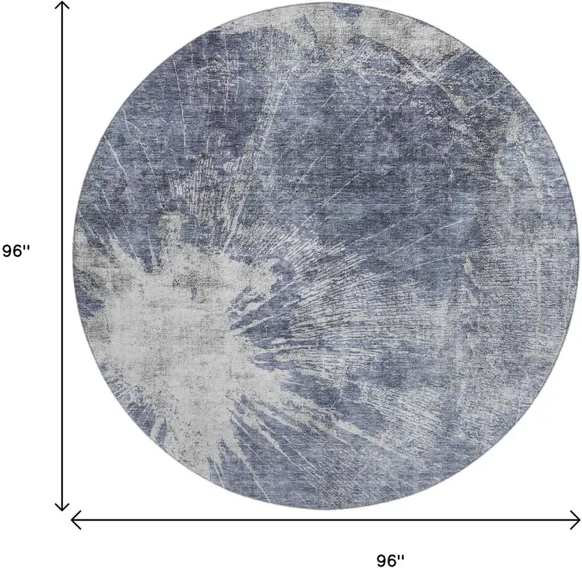 8' Navy Blue And Ivory Abstract Washable Round Rug With UV Protection Photo 9