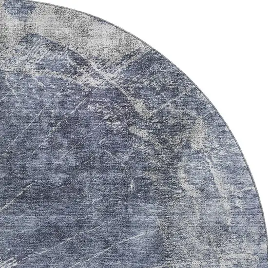 8' Navy Blue And Ivory Abstract Washable Round Rug With UV Protection Photo 3
