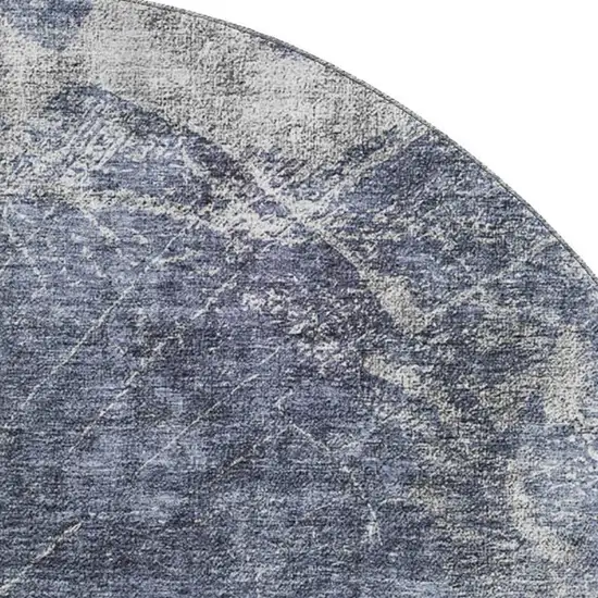 8' Navy Blue And Ivory Abstract Washable Round Rug With UV Protection Photo 2