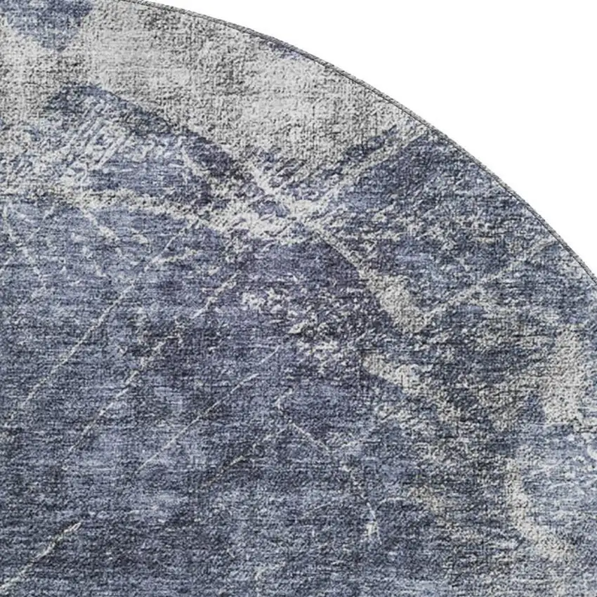 8' Navy Blue And Ivory Abstract Washable Round Rug With UV Protection Photo 2