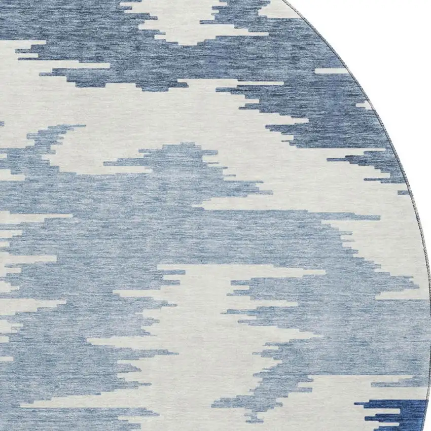 8' Navy Blue And Ivory Abstract Washable Round Rug With UV Protection Photo 4