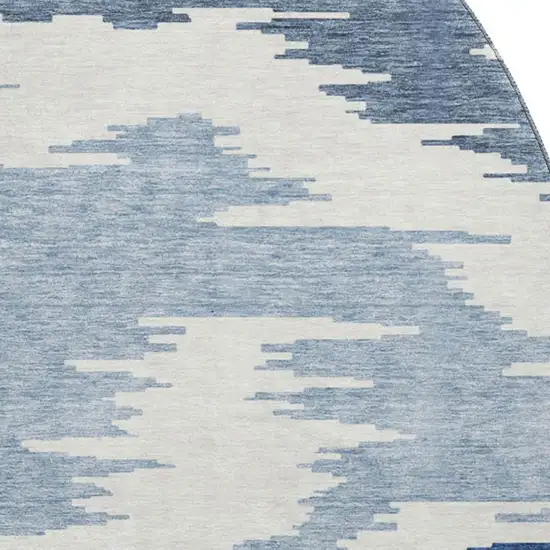 8' Navy Blue And Ivory Abstract Washable Round Rug With UV Protection Photo 3