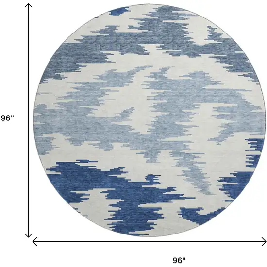 8' Navy Blue And Ivory Abstract Washable Round Rug With UV Protection Photo 3