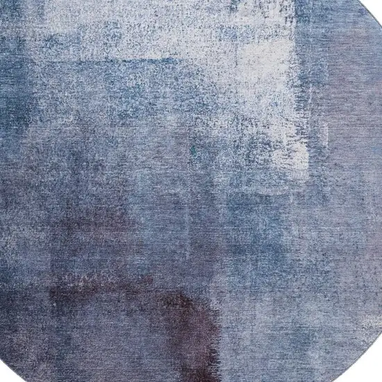 8' Navy Blue And Ivory Abstract Washable Round Rug With UV Protection Photo 3
