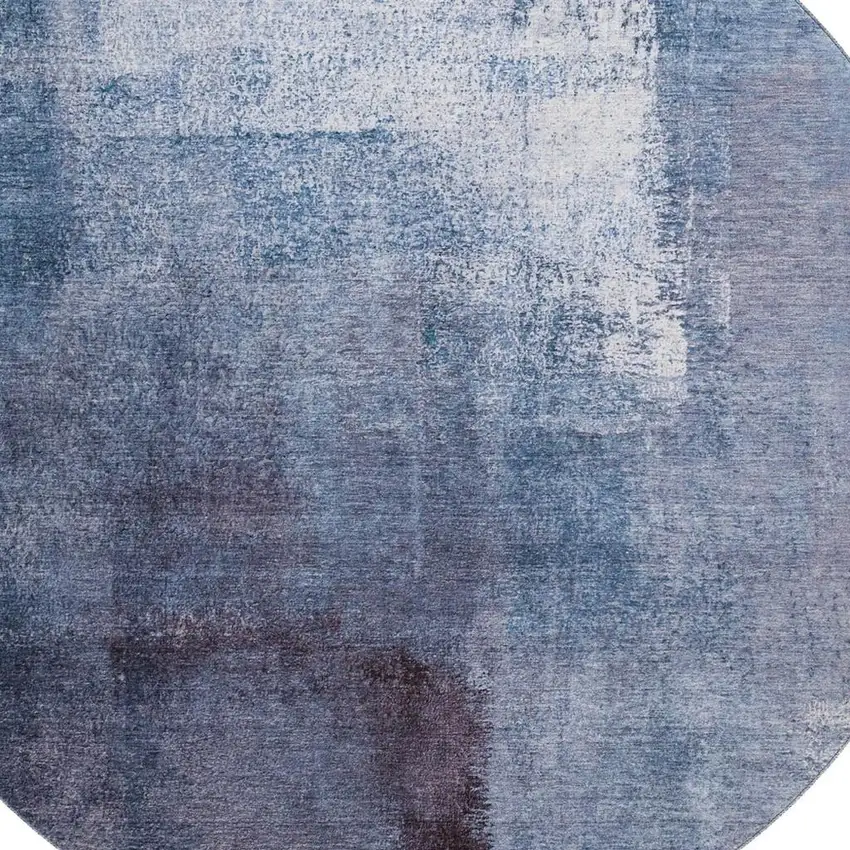 8' Navy Blue And Ivory Abstract Washable Round Rug With UV Protection Photo 3