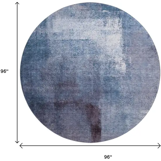 8' Navy Blue And Ivory Abstract Washable Round Rug With UV Protection Photo 3