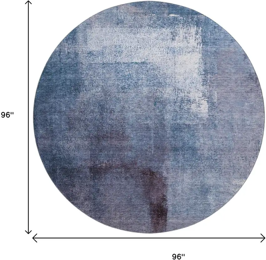 8' Navy Blue And Ivory Abstract Washable Round Rug With UV Protection Photo 3