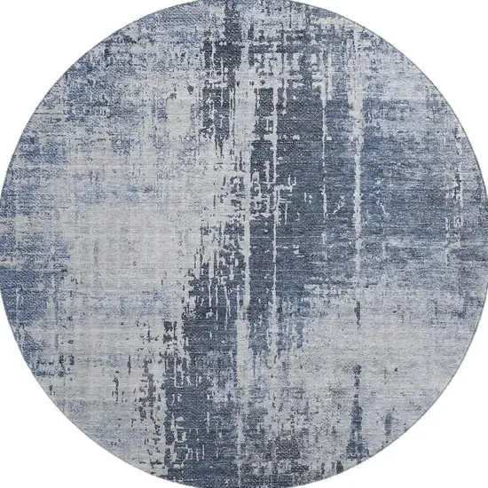 8' Navy Blue And Ivory Abstract Washable Round Rug With UV Protection Photo 4