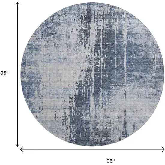 8' Navy Blue And Ivory Abstract Washable Round Rug With UV Protection Photo 3