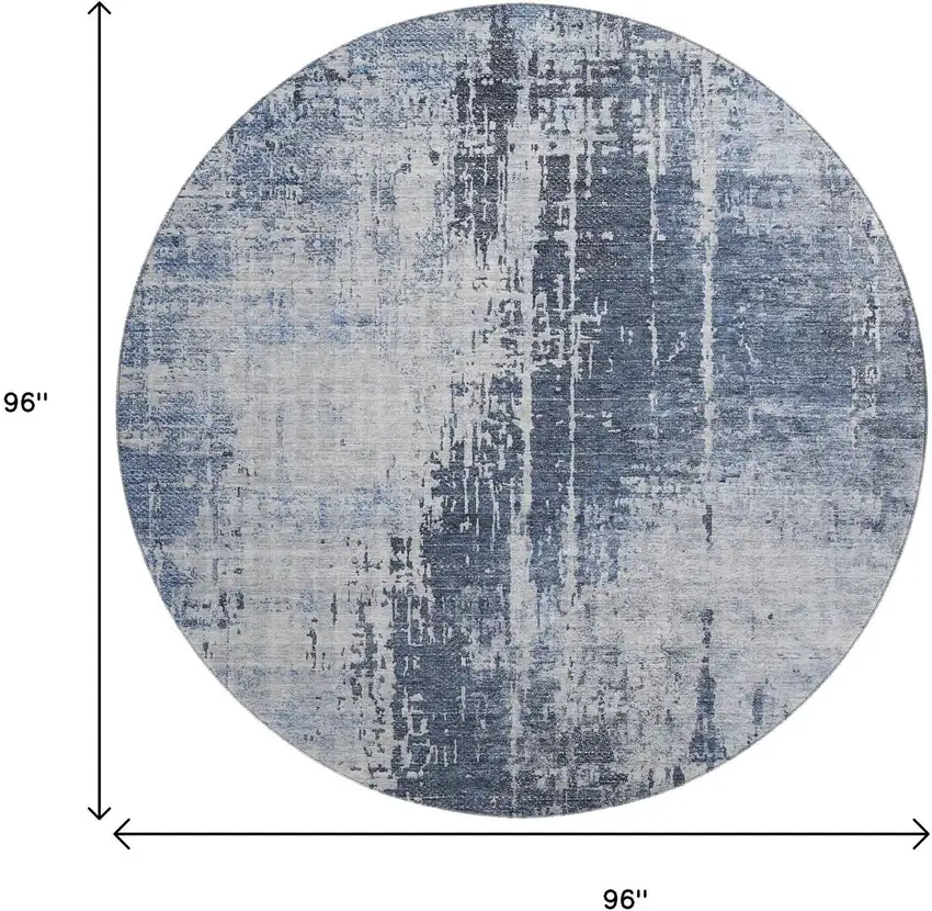 8' Navy Blue And Ivory Abstract Washable Round Rug With UV Protection Photo 3