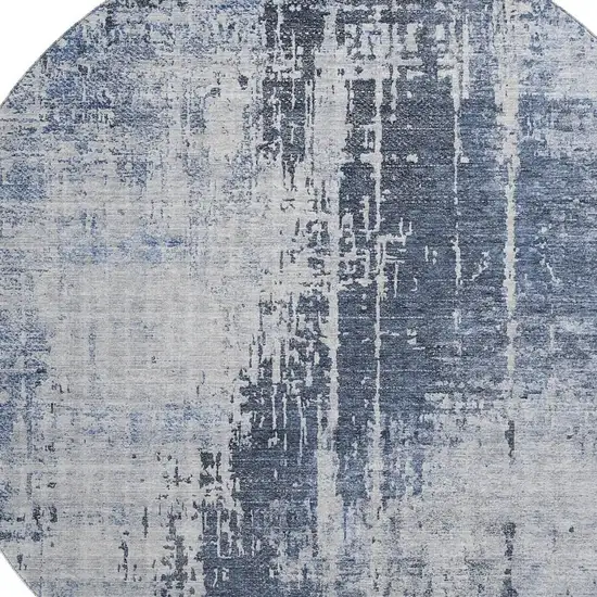 8' Navy Blue And Ivory Abstract Washable Round Rug With UV Protection Photo 3