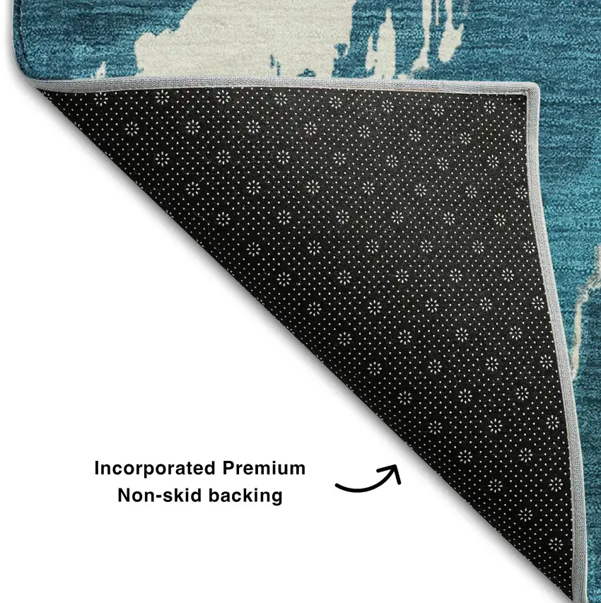 8' Navy Blue And Ivory Abstract Washable Round Rug With UV Protection Photo 7