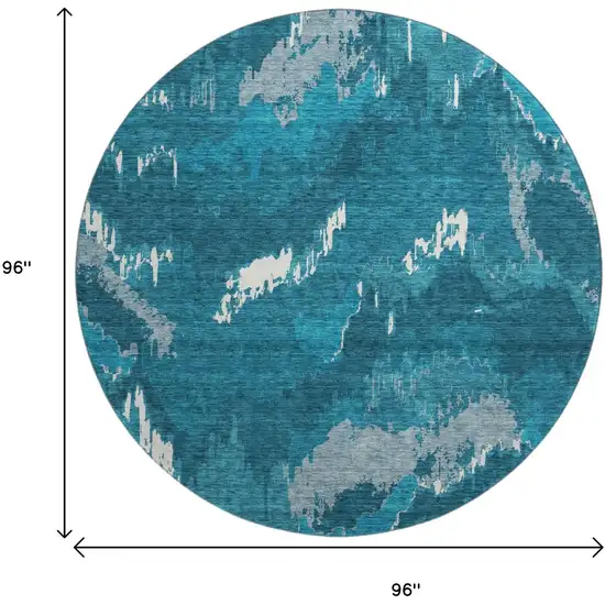 8' Navy Blue And Ivory Abstract Washable Round Rug With UV Protection Photo 3