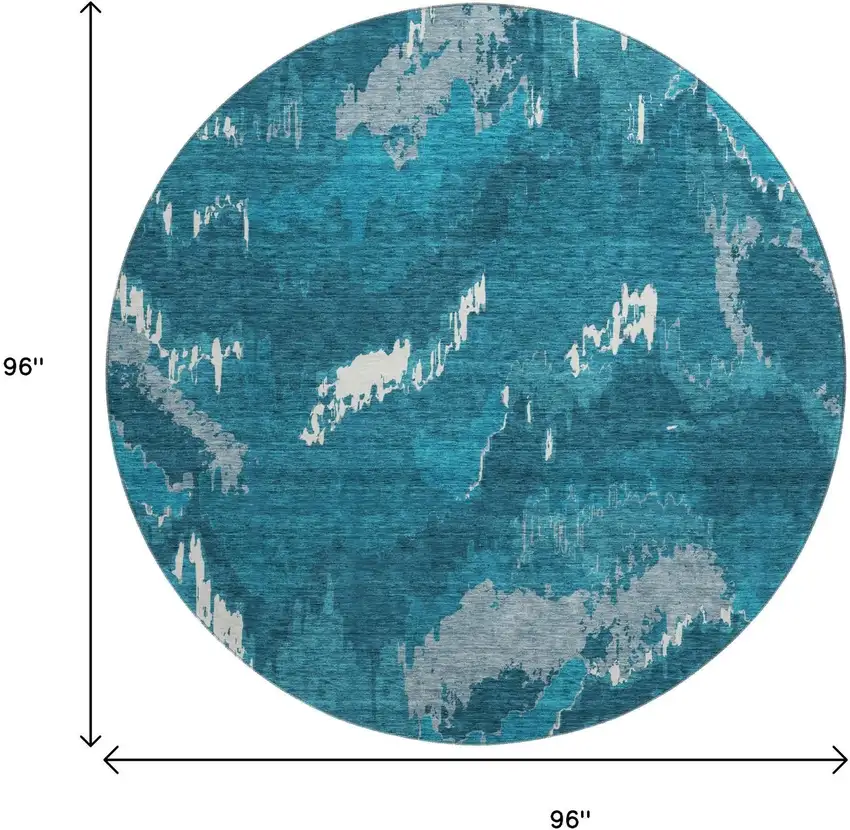 8' Navy Blue And Ivory Abstract Washable Round Rug With UV Protection Photo 3