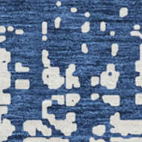 8' Navy Blue And Ivory Abstract Washable Round Rug With UV Protection Photo 4