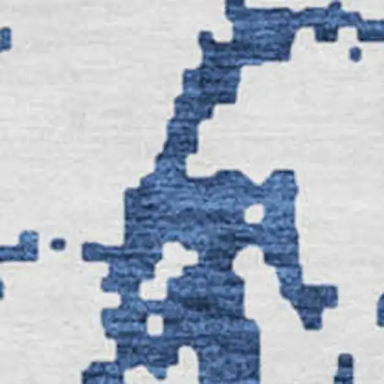 8' Navy Blue And Ivory Abstract Washable Round Rug With UV Protection Photo 3