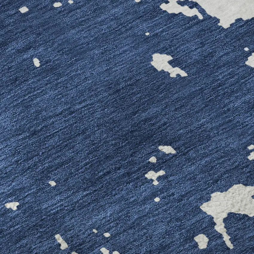 8' Navy Blue And Ivory Abstract Washable Round Rug With UV Protection Photo 9